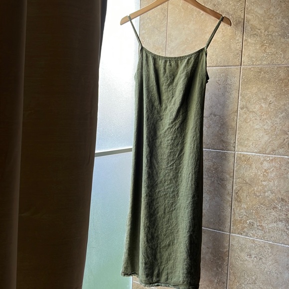 VIVID Dresses & Skirts - VIVID Linen Boutique 100% Linen Slim Shift Dress — Olive Green